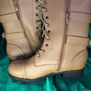Tan high combat boots